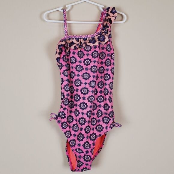 Breaking Waves Girls One Shoulder Swimsuit - Picture 1 of 8